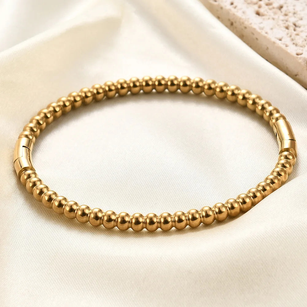 ZAKOL Stainless Steel Golden Bead Bracelet for Women Fashion Adjustable Chain Bracelets Daily Party Jewelry