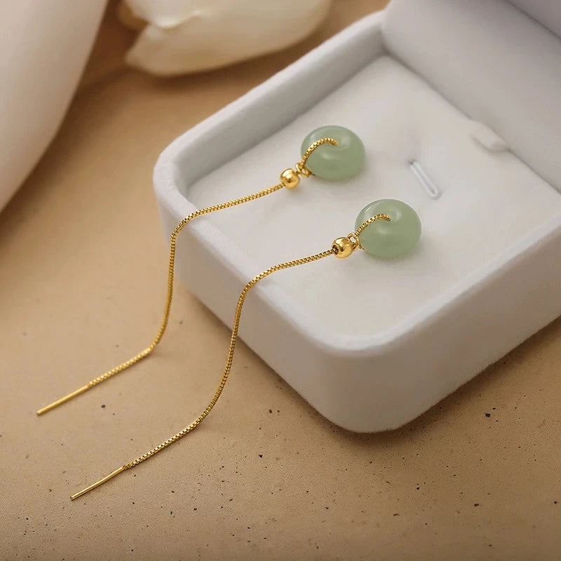 VENTFILLE Gold Color Hetian Jade Earrings for Women Green Round Jewelry Girls Gift  Dropshipping Wholesale