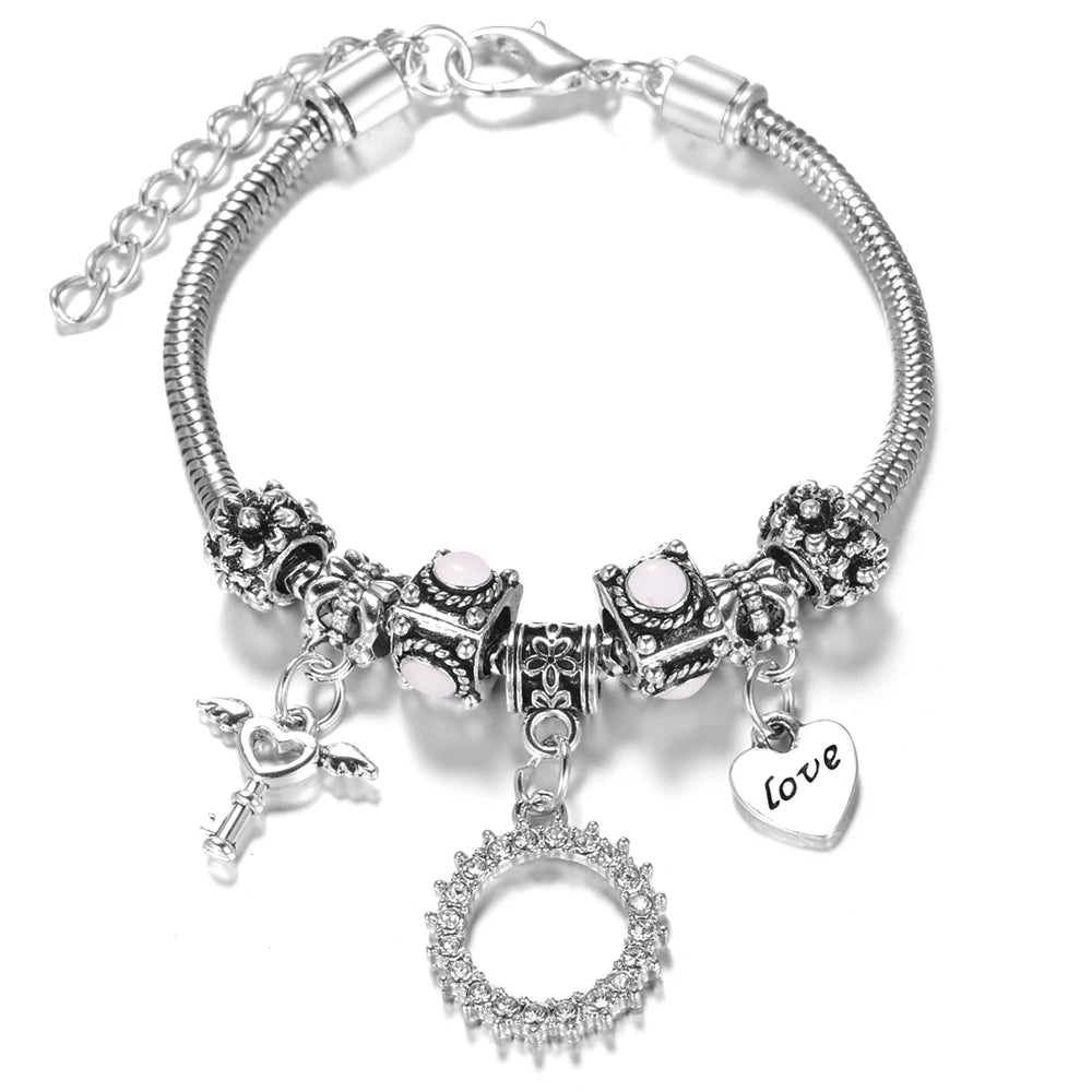 Multi Style Rhinestone 6 Color Beaded Bangle Lobster Buckle Adjustable Snake Chain Elephant Bracelet Pendant Woman Jewelry Gift