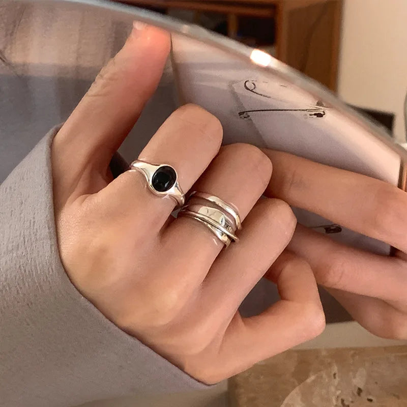 925 Sterling Silver plated Liquid Lava Hetian Jade Bamboo Ring for Women Girl Gift Irregular Vintage Jewelry Dropshipping