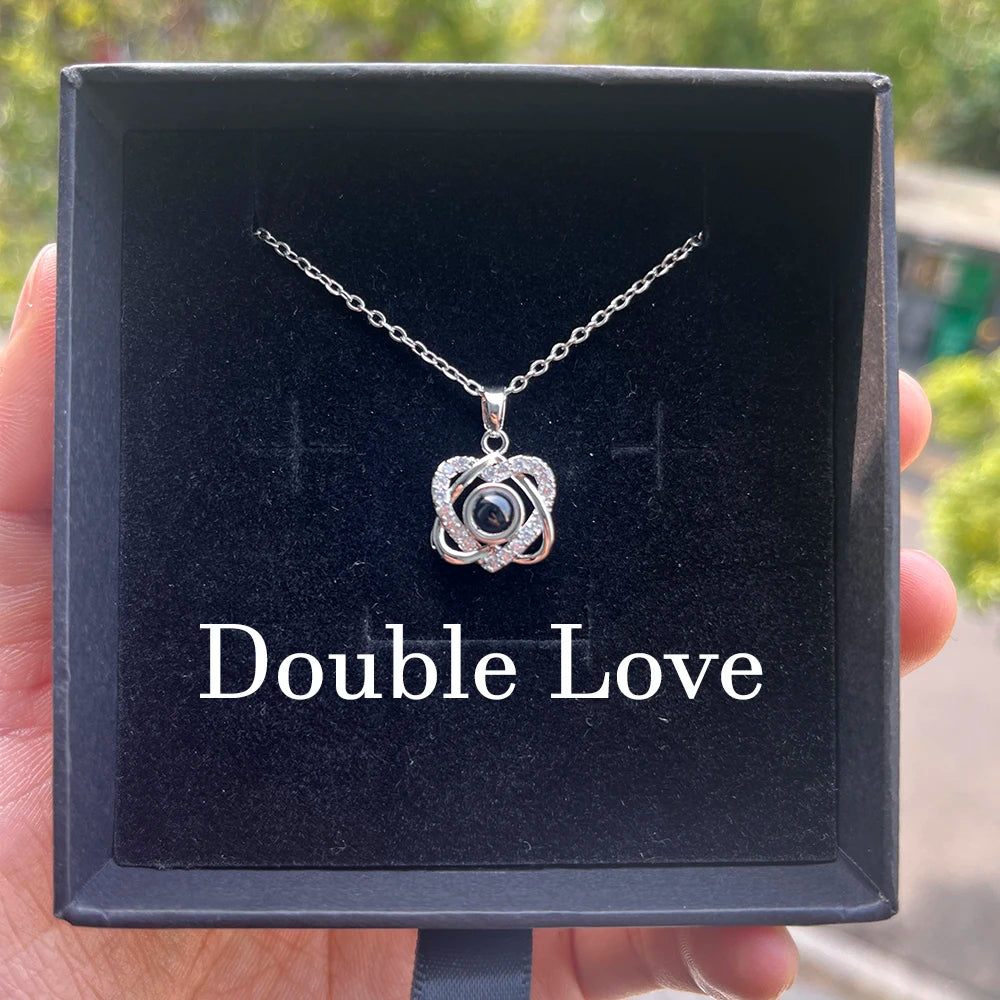 Custom Photo Projection Necklace Stainless Steel Chain Heart Flower Start Pendant DIY Picture Inside Couple Family Necklace