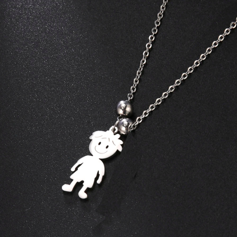 Necklace with a child-shaped pendant on a dark background