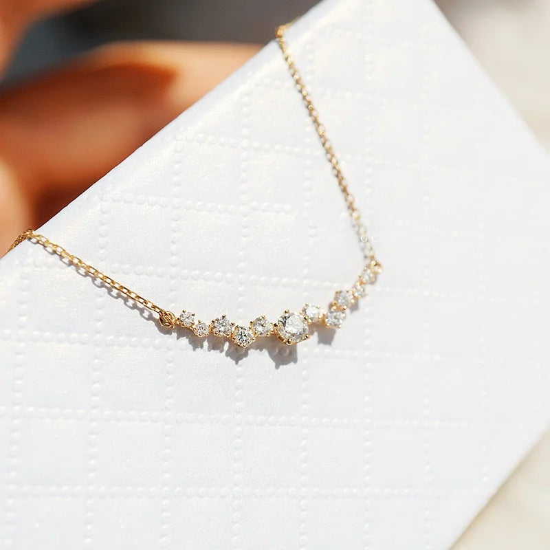 925 Sterling Silver 18k Gold Plated Necklace Moon Sparkling Zircon Clavicle Choker for Women Wedding Fine Jewelry Collares