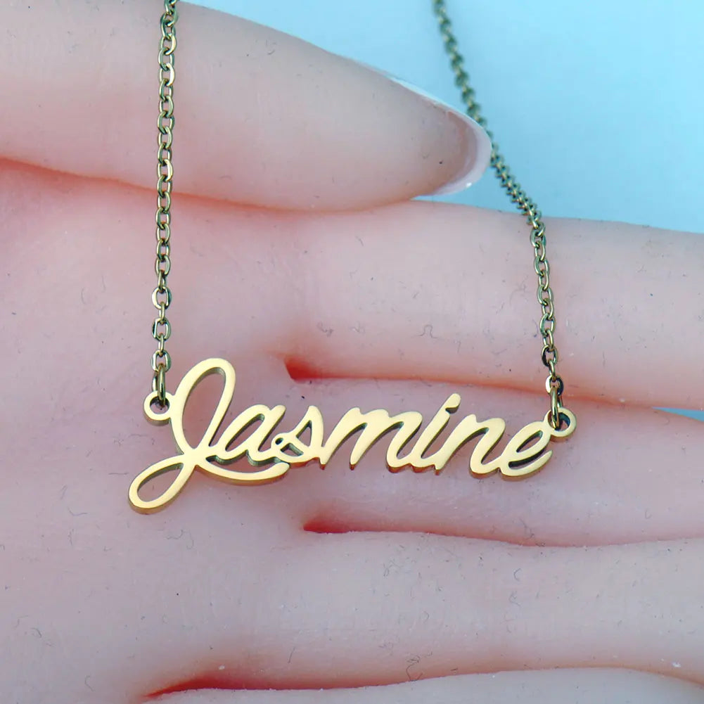 Jasmine Personalized Name Necklace Gold Plated Lightweight Stainless Steel for Women Daily Wear Gift for Mom Birthday