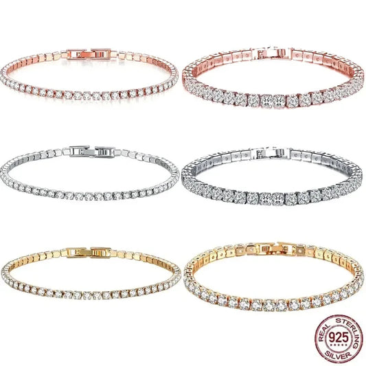 New 925 Pure Silver Rose Gold Bracelet Shining Classic Hip Hop Crystal Tennis Bracelet Women's Jewelry Fashion Wedding Gift