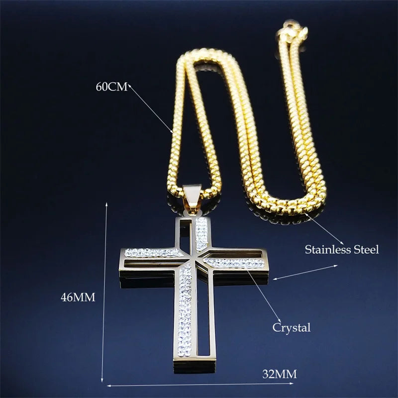 Catholic Crucifix Cross Necklace for Women Men Stainless Steel Christian Religious Male Chain Jewelry colar masculino N4943