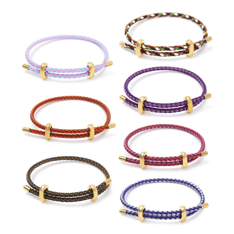 Greatera Trendy Red Thread String Bracelets for Women Men Stainless Steel Braided Rope Adjustable Charm Bracelet Unisex Jewelry