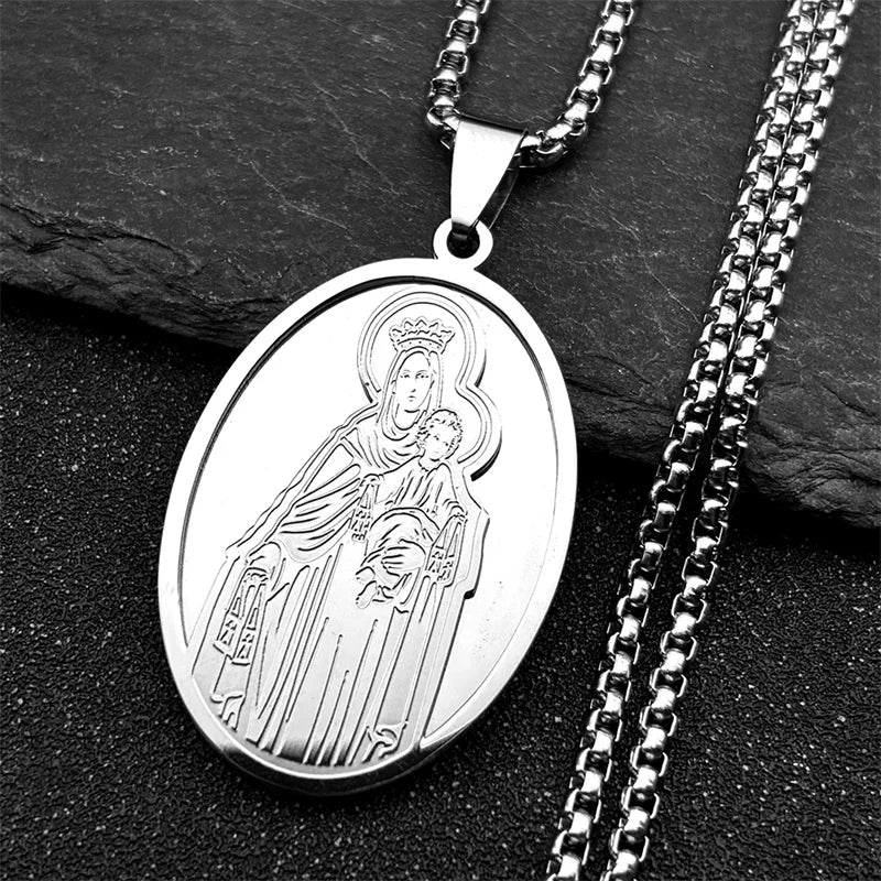 Hip Hop Virgin Mary Medal Our Lady of Guadalupe Necklace Stainless Steel Pendant Necklace Women/Men Jewelry virgen de guadalupe
