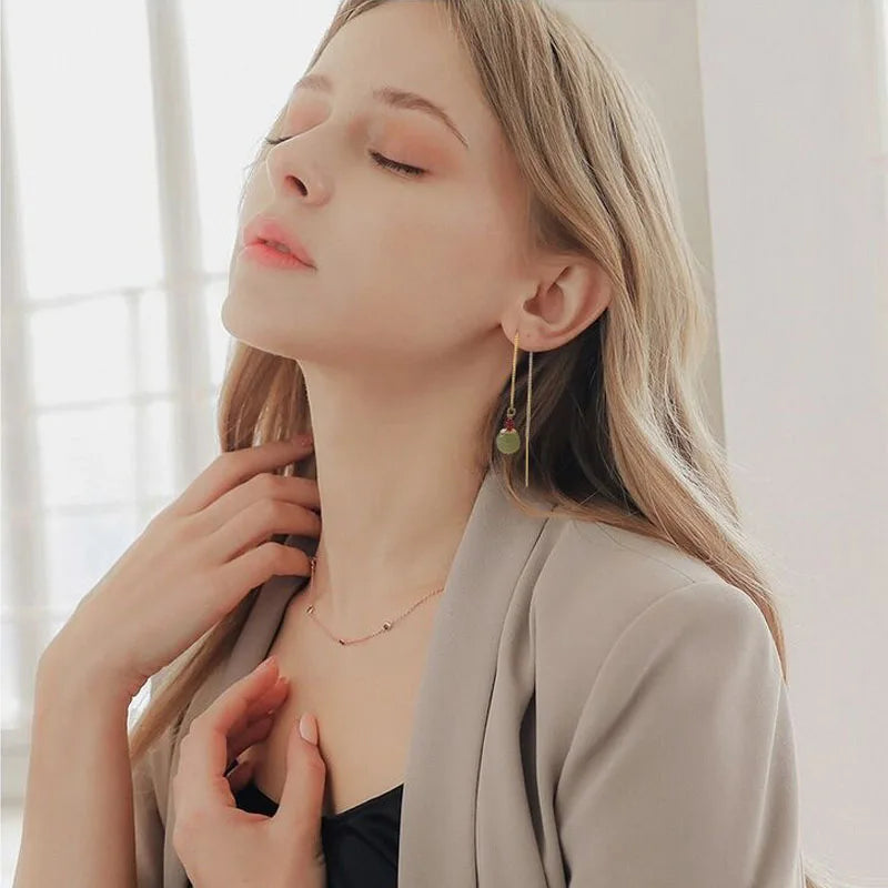 VENTFILLE Gold Color Hetian Jade Earrings for Women Green Round Jewelry Girls Gift  Dropshipping Wholesale