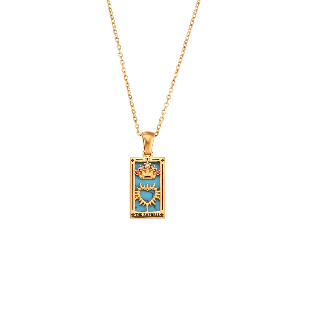 Gold Color Necklace for Women Zircon Christmas Jewelry Colorful Geometric Meaningful Sun Lover Stainless Steel Tarot Necklaces