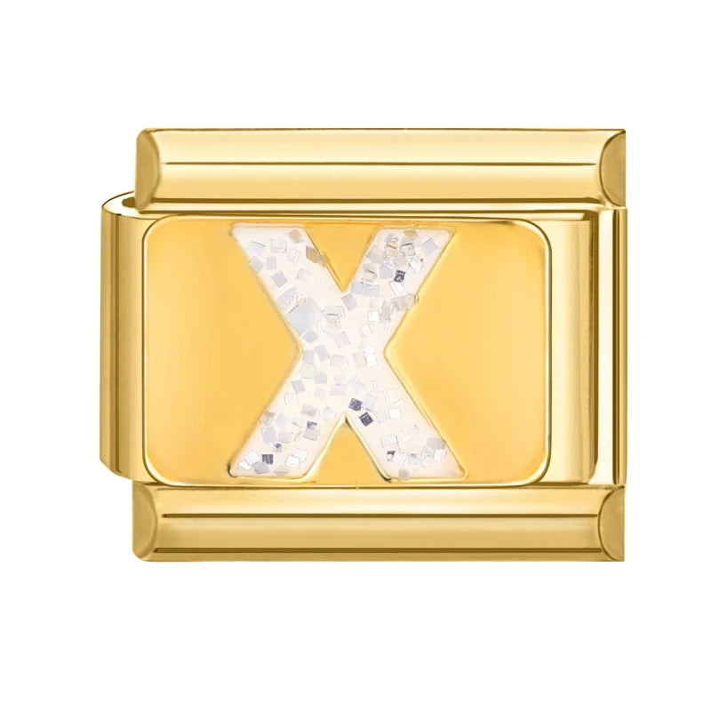 Fashion Golden 26 Letters A-Z Italian Links Charm Beads 9mm Stainless Steel Bracelet Jewelry DIY Hand Making Wholesale