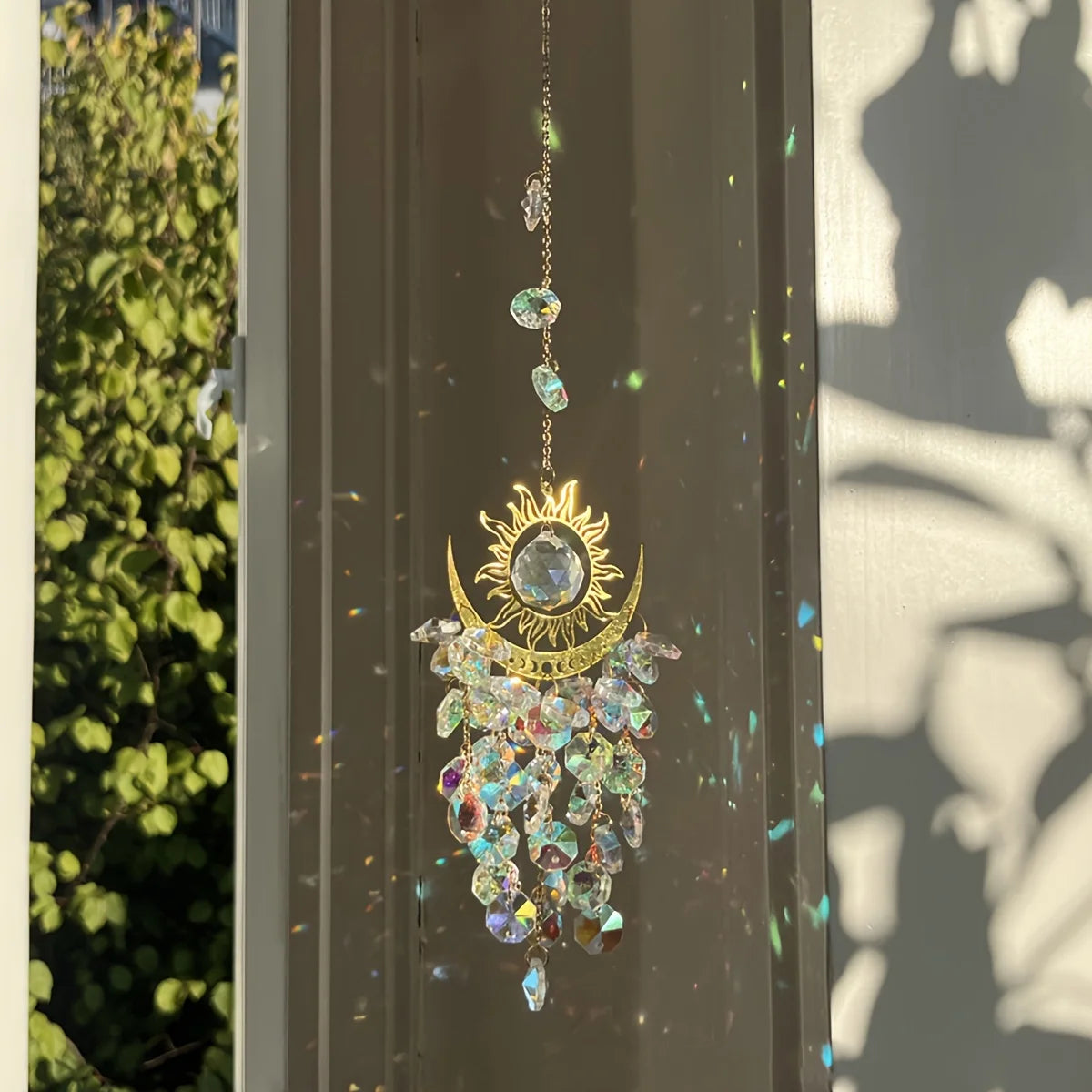 1pc garden set light ornaments flame moon sun crystal sun catcher wind chime hanging decorations hanging ornaments