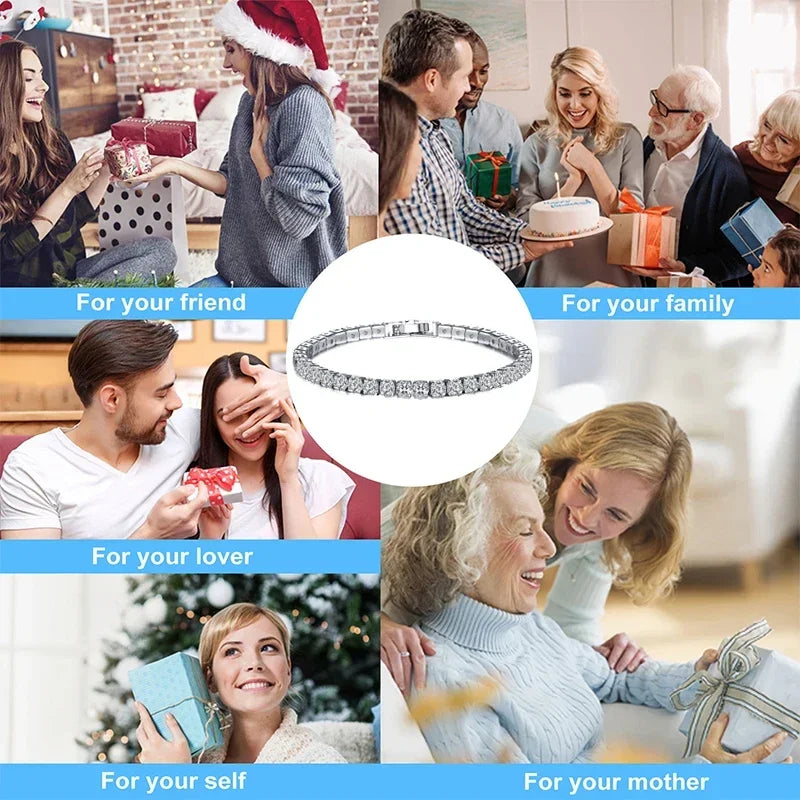 New 925 Pure Silver Rose Gold Bracelet Shining Classic Hip Hop Crystal Tennis Bracelet Women's Jewelry Fashion Wedding Gift