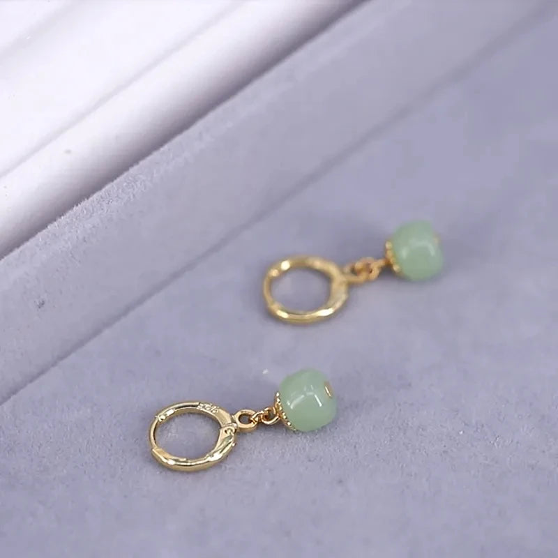 VENTFILLE Gold Color Hetian Jade Earrings for Women Green Round Jewelry Girls Gift  Dropshipping Wholesale