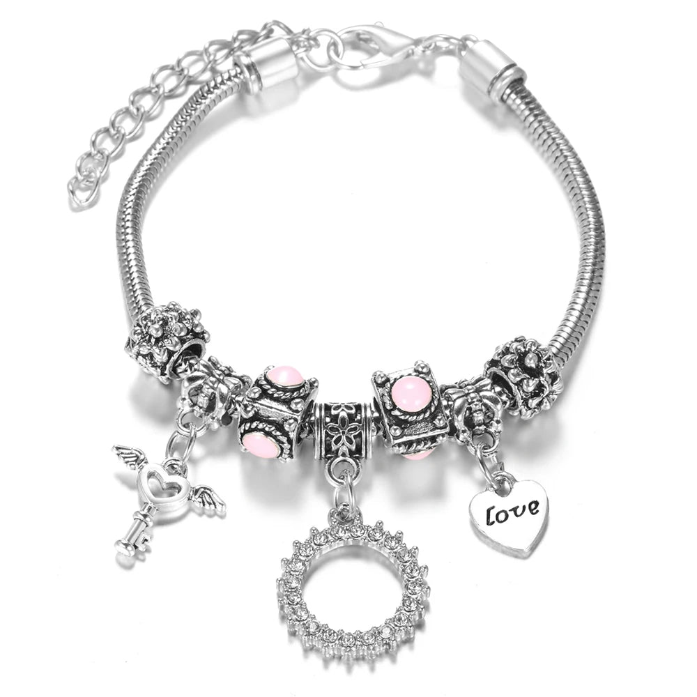 Multi Style Rhinestone 6 Color Beaded Bangle Lobster Buckle Adjustable Snake Chain Elephant Bracelet Pendant Woman Jewelry Gift