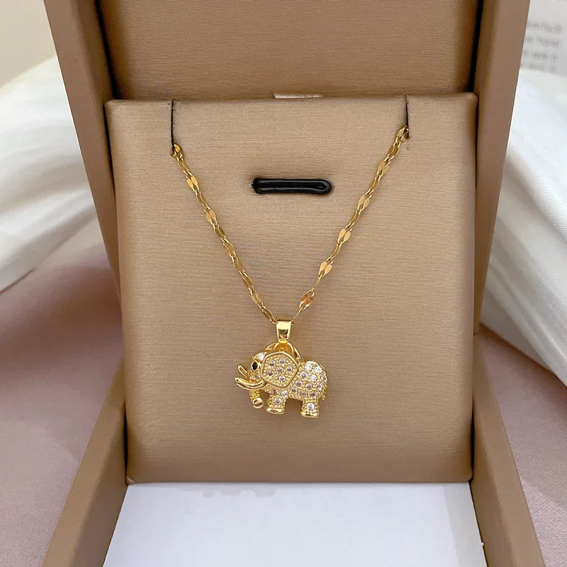 Fashion Light Luxury Micro-inlaid Three-dimensional Elephant Necklace Classic Auspicious Animal All-match Clavicle Chain