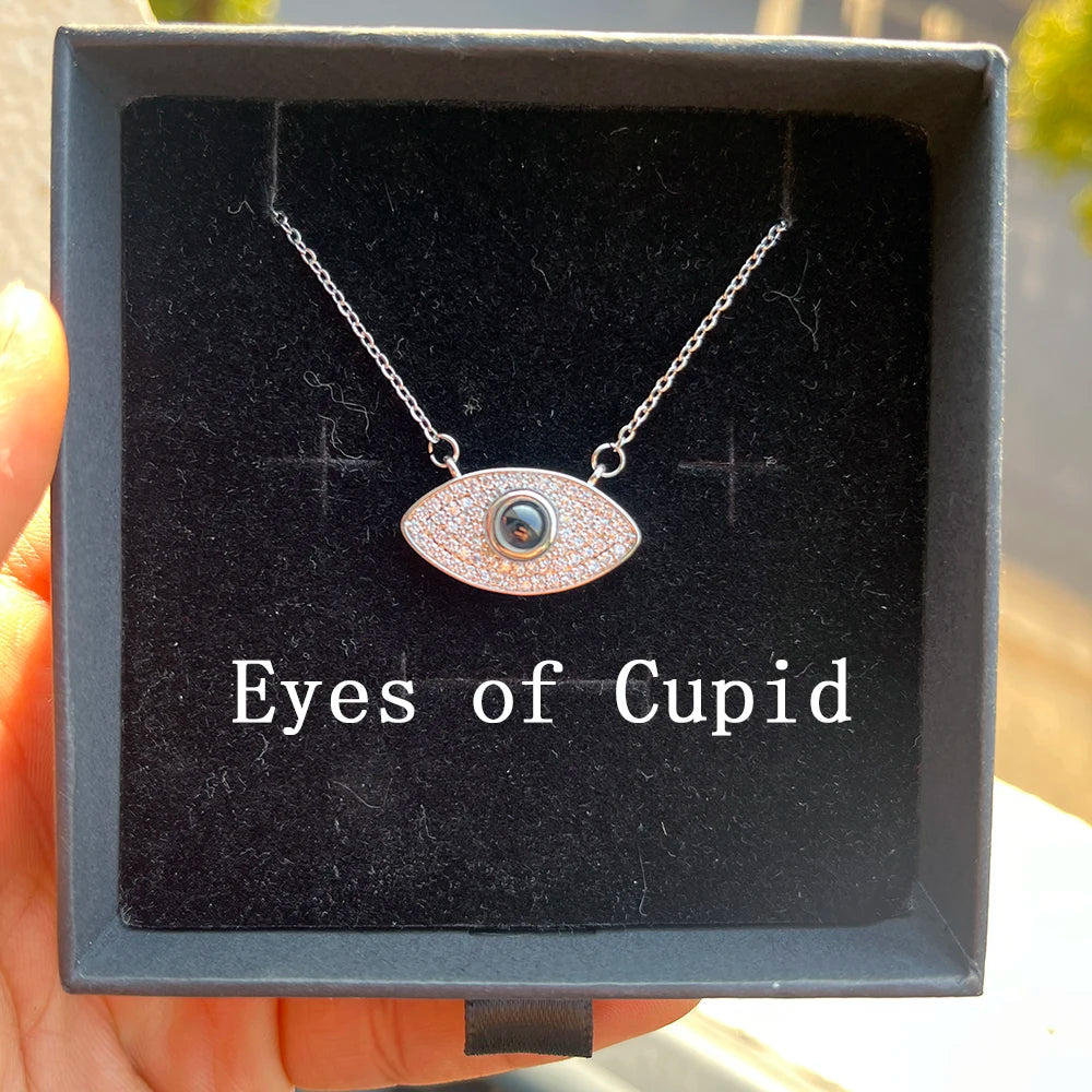 Valentine's Day Gift Custom Photo Projection Necklace DIY Picture Inside Titanium Steel Chain Couple Necklace Women Men Jewelry
