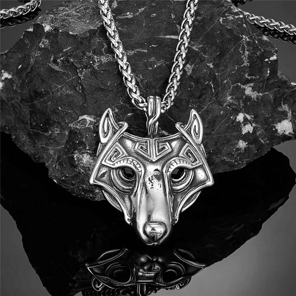 Punk Vikings Celtic Wolf Necklaces Mens Norse Mythology Odin Rune Stainless Steel Animal Pendant Amulet Never Fade Male Jewelry