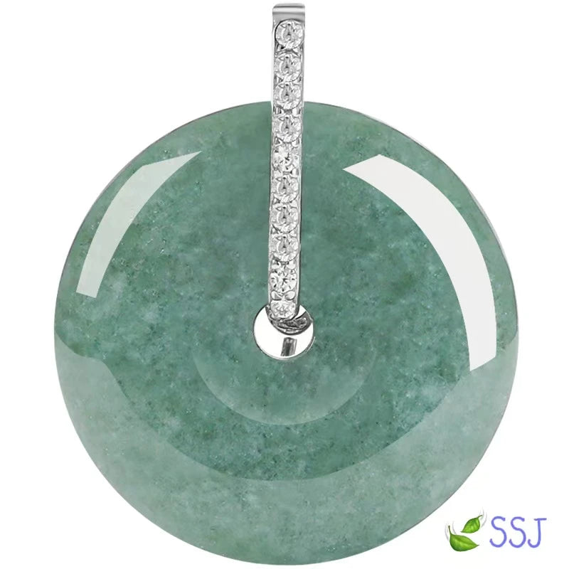 Natural A-Grade Jade Green Small Peace Of Mind Pendant S925 Silver Inlaid Ice Jade Pendant Necklace