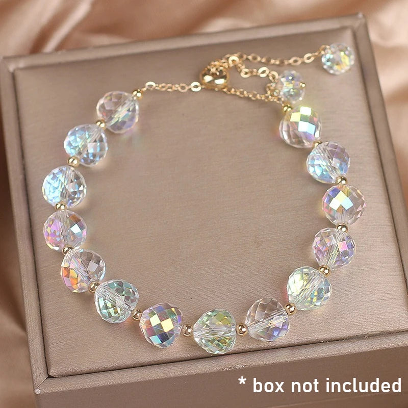 Crystal Woven Female Bracelet New Fashion Shiny Crystal Stone Beads Elasticity Rope Bracelets for Women Sweet Jewelry