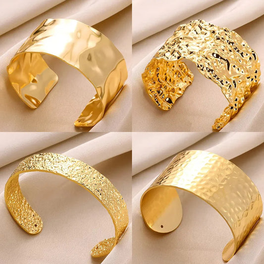 Exquisite Classic Bump Pattern Openning Bangles Bracelet For Women Cuff Bracelet Gold Color Stainless Steel Hand Ornament Gift