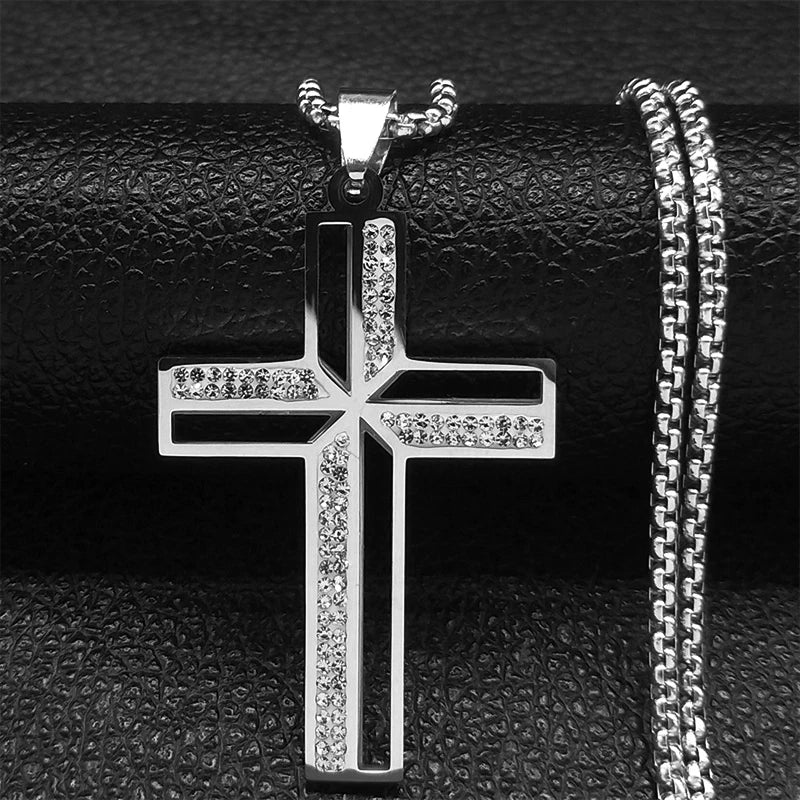 Catholic Crucifix Cross Necklace for Women Men Stainless Steel Christian Religious Male Chain Jewelry colar masculino N4943
