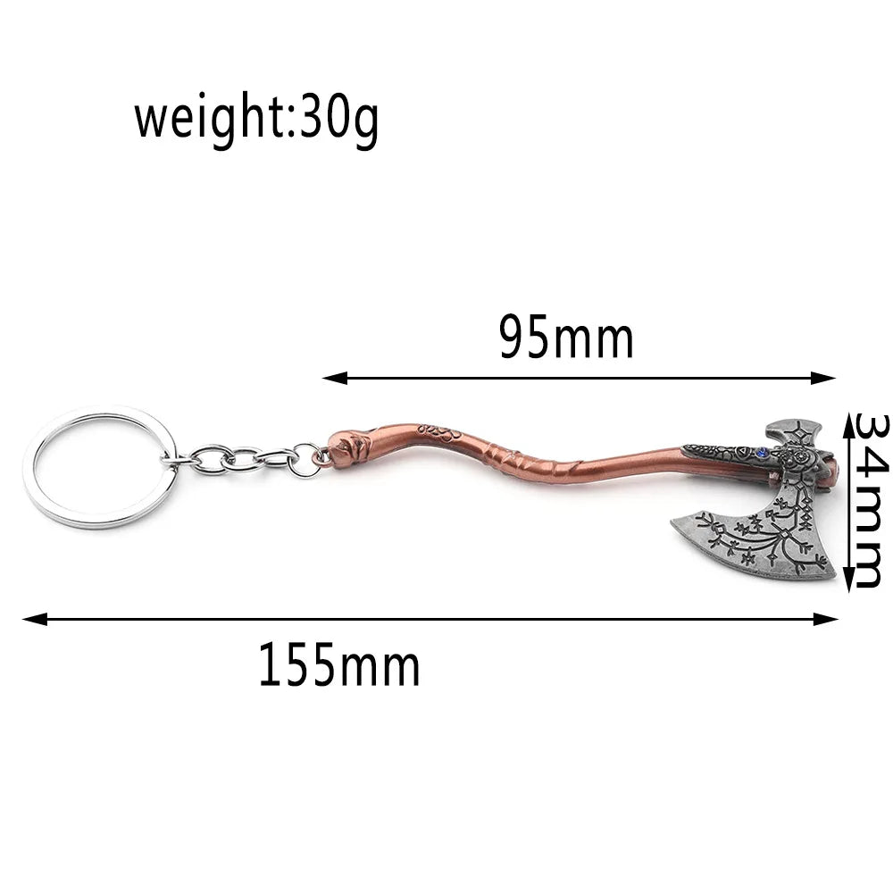 Punk Fashion Jewelry God Of War 4 Kratos Axe Keychains Exquisite Crystal Carved Pattern Axe Pendant Key Holder Souvenir Jewelry