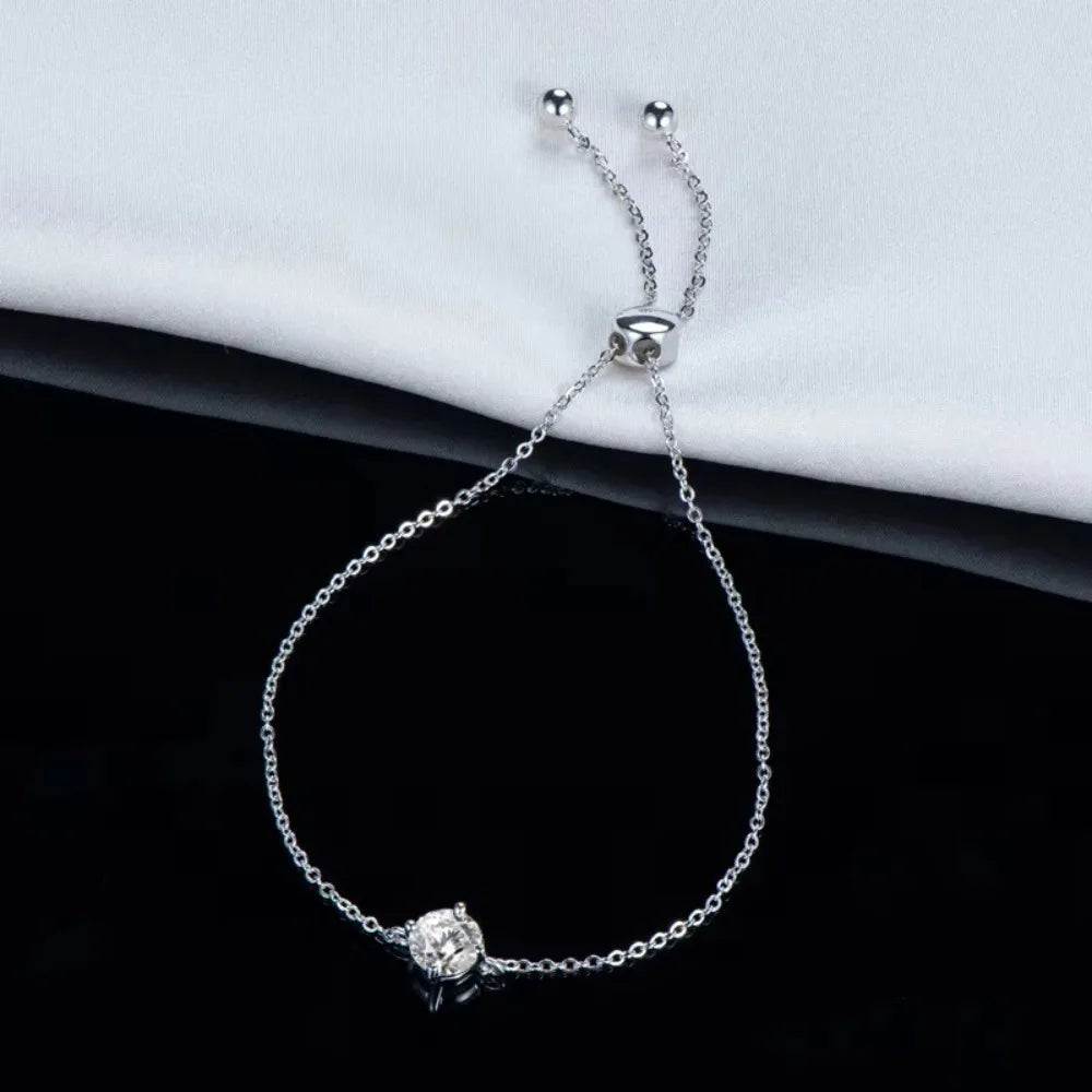 Certified 1CT Moissanite Bracelet for Women Real S925 Silver Classic Round Lab Diamond Charm Hand Chain Adjustable Jewelry Gifts