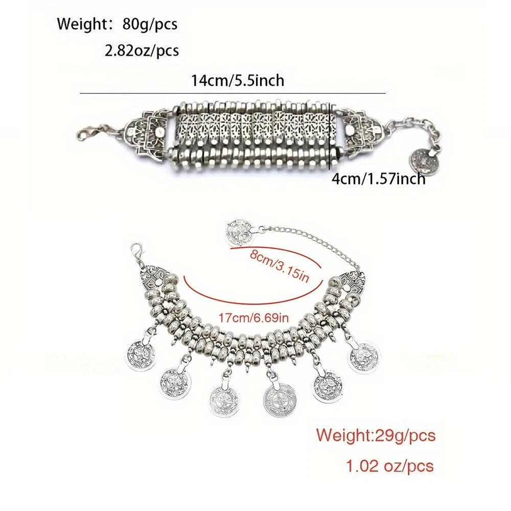Vintage Silvery Golden Coins Bracelet for Women Men Boho Hippie Beach Party Afghan Turkish Marseille Ethnic Bracelets Jewelry