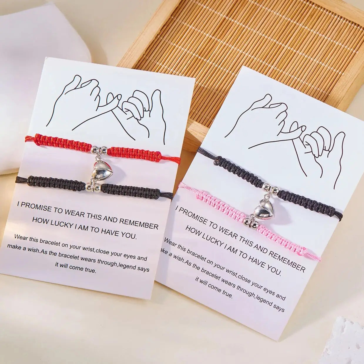 2 PCS Simple Lucky Red Rope Braided Bracelet for Women Men Romantic Heart Magnetic Couple Matching Bracelets Friendship Jewelry