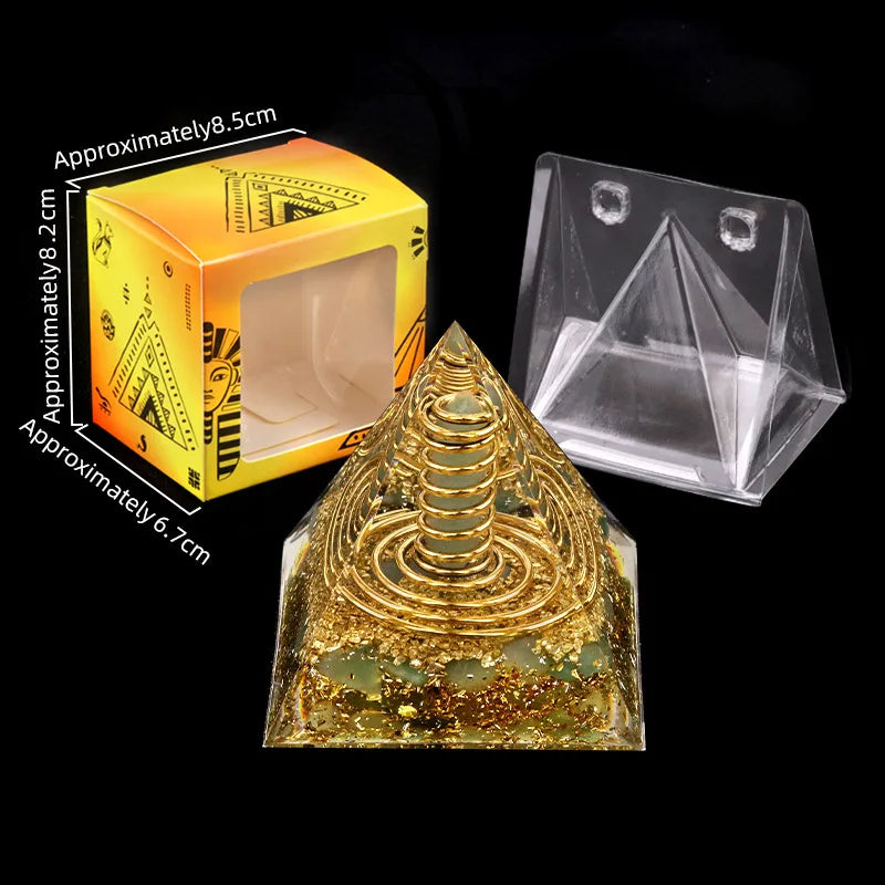 Natural Crystal Energy Generator Pyramid Peridot Gold Sandstone Reiki Healing Resin Pyramid Egyptian Room Decoration 6x6cm