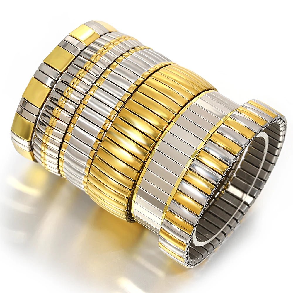 Freetry 18K Gold Plated Stainless Steel Adjustable Bracelet Fashion Elastic Metal Bracelet Trendy Jewelry Accessories Official