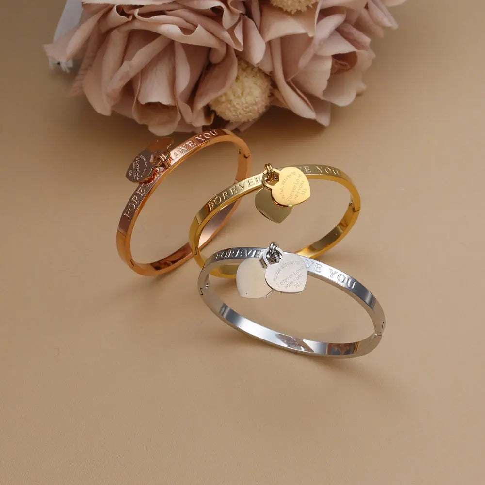 XB999 Hot Classic Stainless Steel Gold Color Bracelets & Bangles Wholesale Jewelry Fine Double Peach Heart Love Bracelets Female