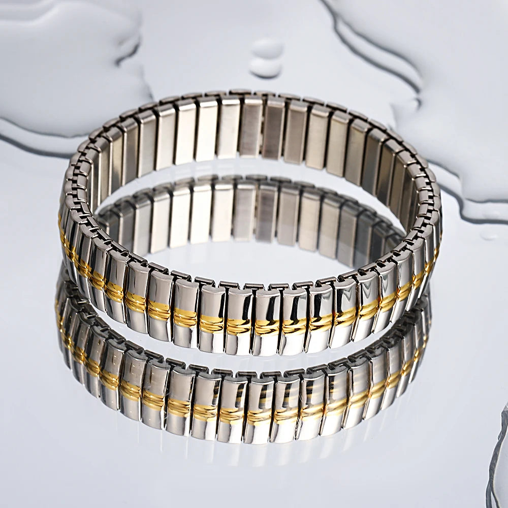 Freetry 18K Gold Plated Stainless Steel Adjustable Bracelet Fashion Elastic Metal Bracelet Trendy Jewelry Accessories Official