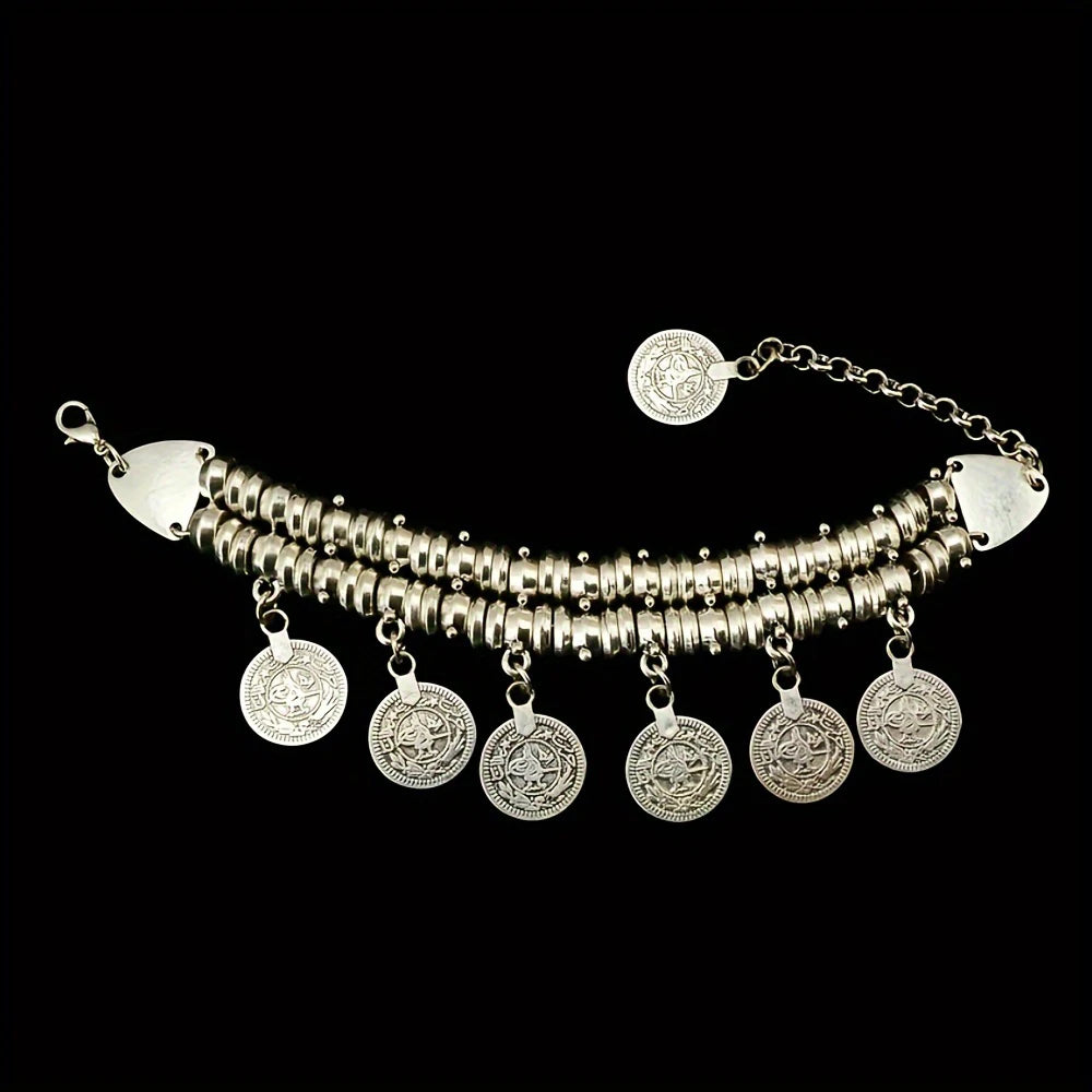 Vintage Silvery Golden Coins Bracelet for Women Men Boho Hippie Beach Party Afghan Turkish Marseille Ethnic Bracelets Jewelry