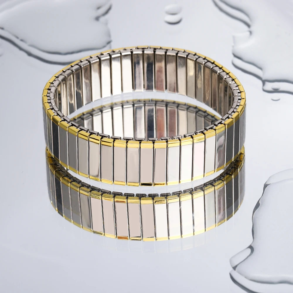Freetry 18K Gold Plated Stainless Steel Adjustable Bracelet Fashion Elastic Metal Bracelet Trendy Jewelry Accessories Official