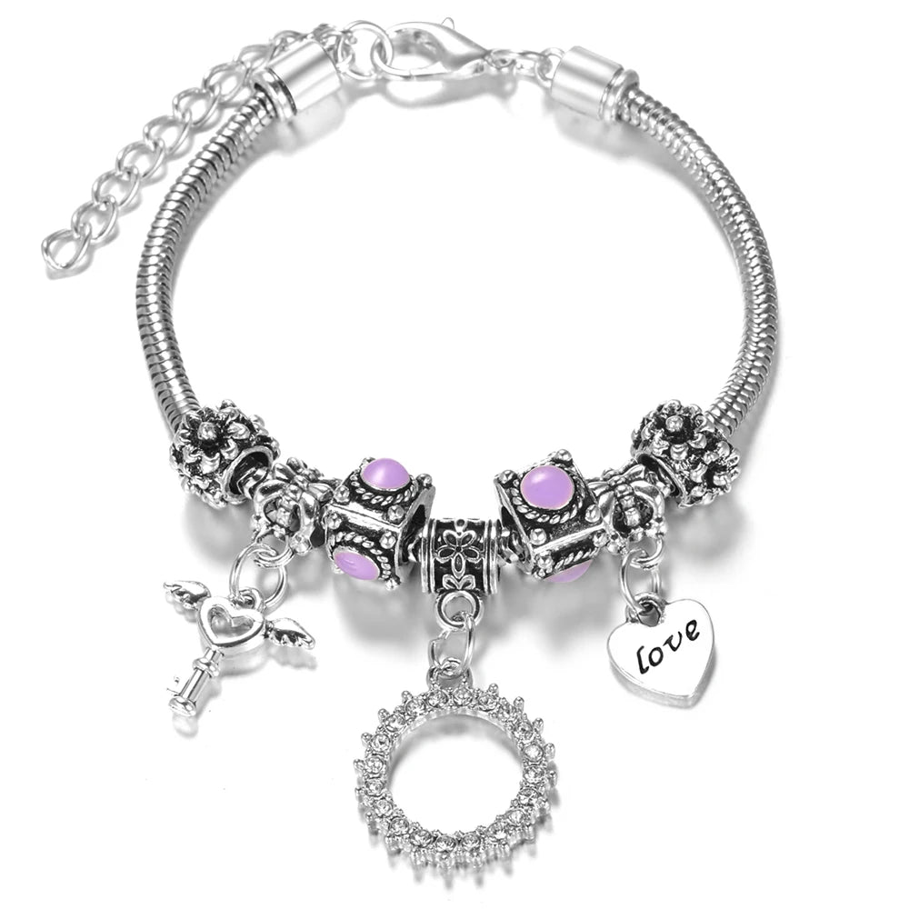 Multi Style Rhinestone 6 Color Beaded Bangle Lobster Buckle Adjustable Snake Chain Elephant Bracelet Pendant Woman Jewelry Gift