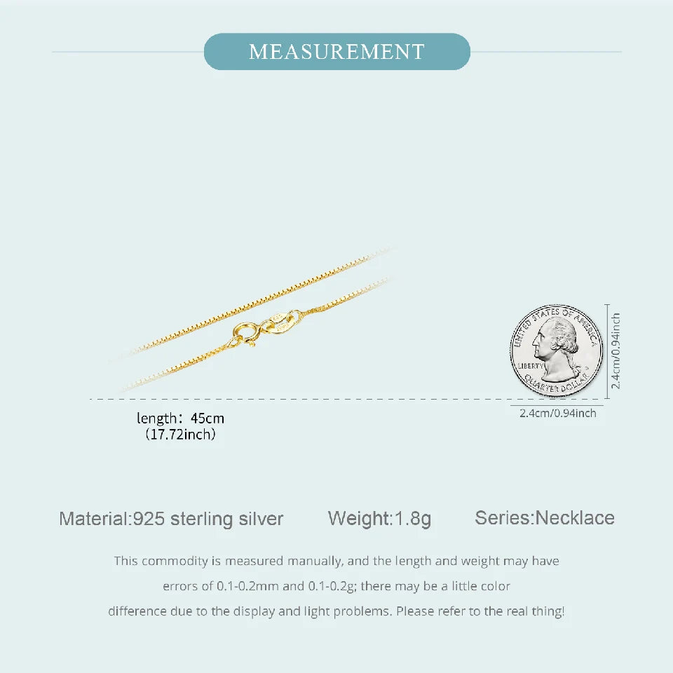 BAMOER Solid Gold Over 925 Sterling Silver Chain Necklace for Women Teens DIY, 0.8mm Box Chain Super Thin & Strong Basic Chain