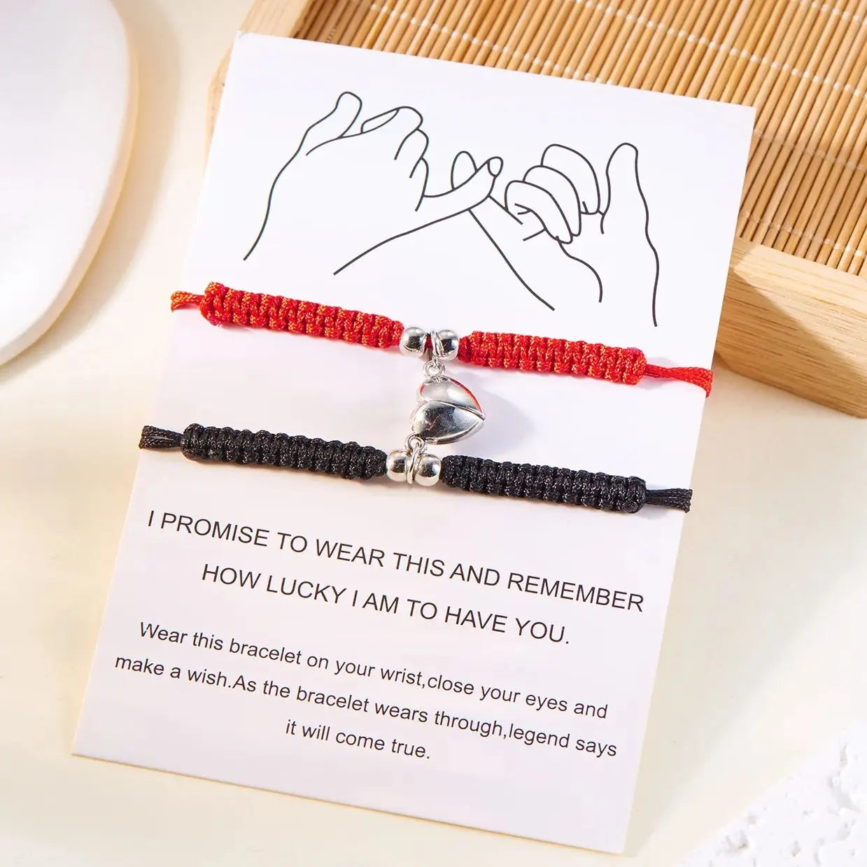 2 PCS Simple Lucky Red Rope Braided Bracelet for Women Men Romantic Heart Magnetic Couple Matching Bracelets Friendship Jewelry