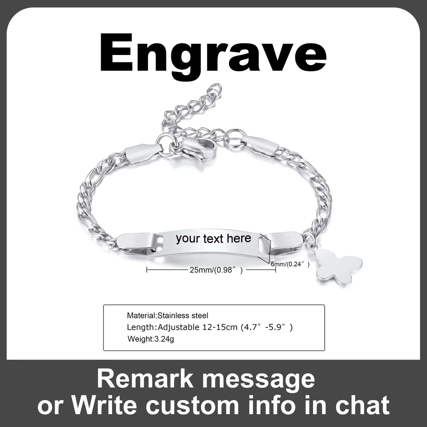 Customized Heart Bracelet for Little Girl Boy, Engravable ID Name Bracelet, Personalized Stainless Steel Chain Birthday Gift