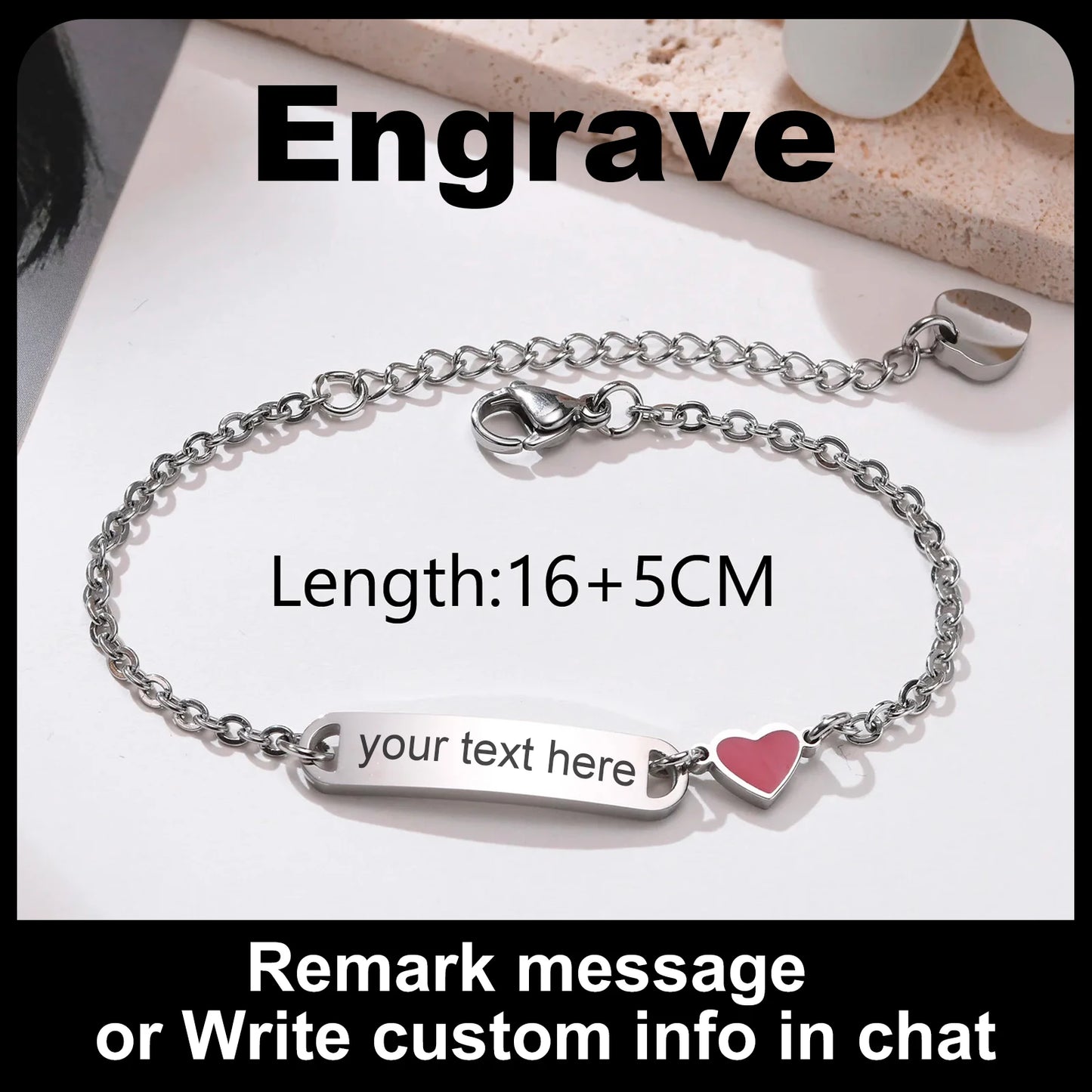 Customized Heart Bracelet for Little Girl Boy, Engravable ID Name Bracelet, Personalized Stainless Steel Chain Birthday Gift