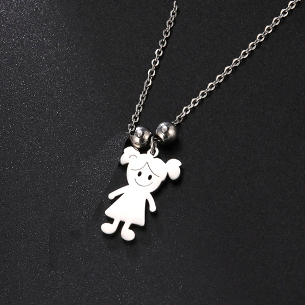 Necklace with a white cartoon-like pendant on a black background