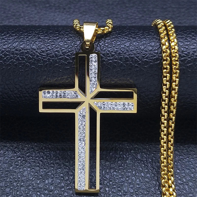 Catholic Crucifix Cross Necklace for Women Men Stainless Steel Christian Religious Male Chain Jewelry colar masculino N4943