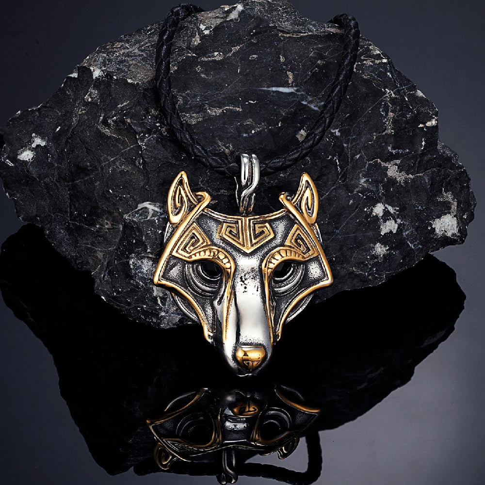Punk Vikings Celtic Wolf Necklaces Mens Norse Mythology Odin Rune Stainless Steel Animal Pendant Amulet Never Fade Male Jewelry