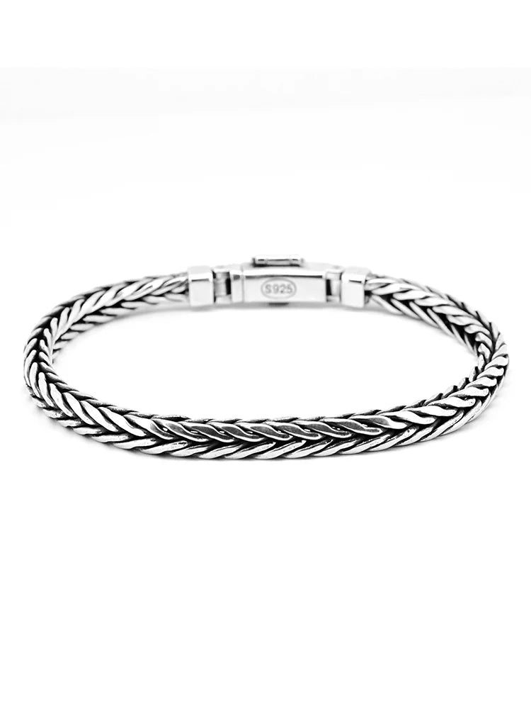 100% S925 Sterling Silver Handmade Woven Retro Domineering Style Personality Keel Man Woman Pure S925 Silver Bracelet Jewelry