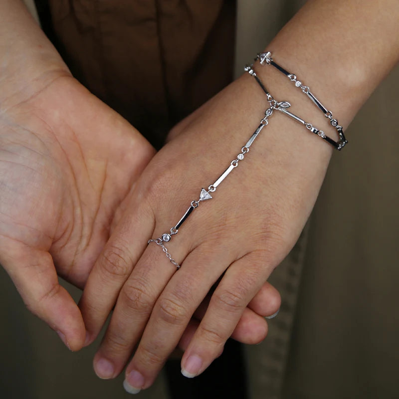 Gold Color Geometric Various Shaped Bezel CZ Plain Bar Charm Double Layer Sexy Fashion Women Hand Chain Bracelets