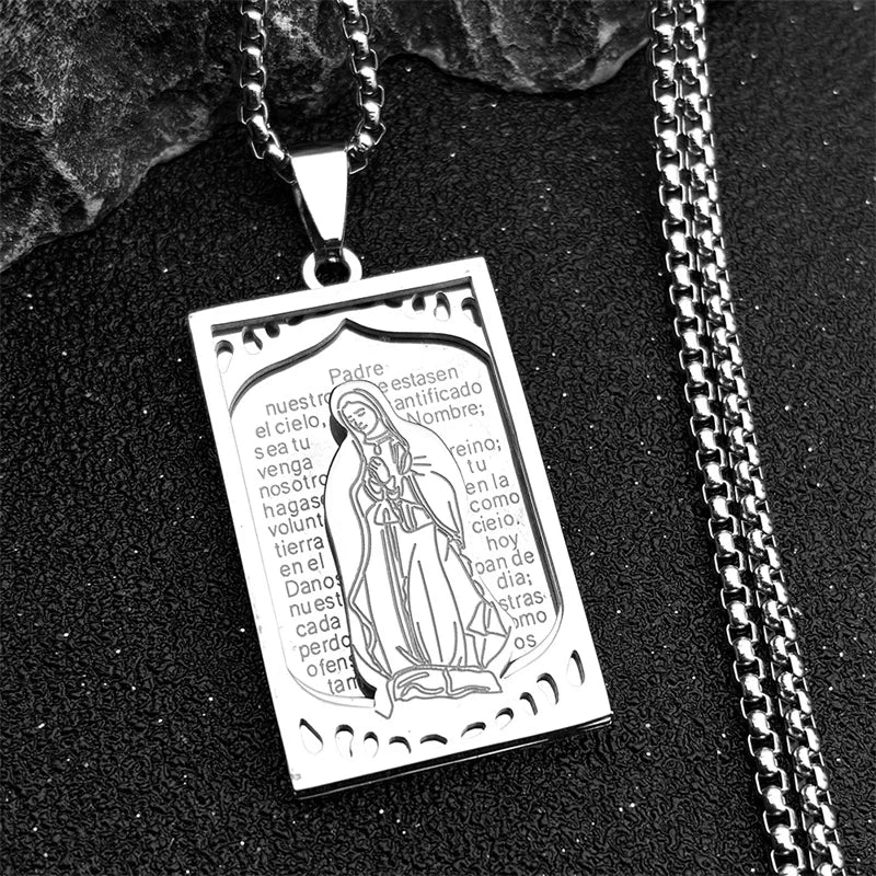 Hip Hop Virgin Mary Medal Our Lady of Guadalupe Necklace Stainless Steel Pendant Necklace Women/Men Jewelry virgen de guadalupe