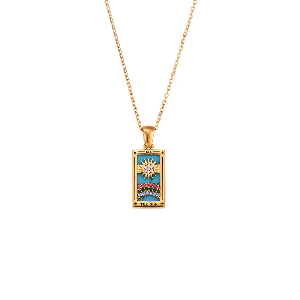 Gold Color Necklace for Women Zircon Christmas Jewelry Colorful Geometric Meaningful Sun Lover Stainless Steel Tarot Necklaces