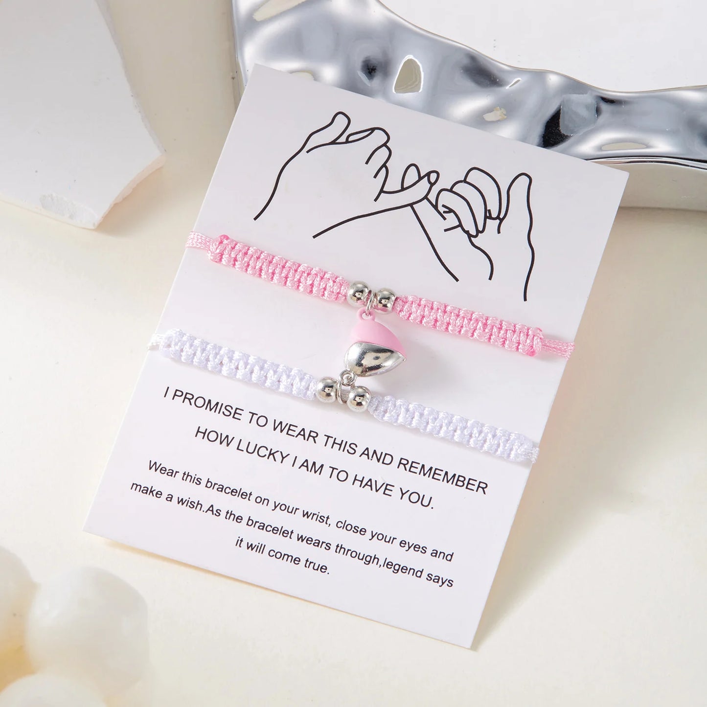 2 PCS Simple Lucky Red Rope Braided Bracelet for Women Men Romantic Heart Magnetic Couple Matching Bracelets Friendship Jewelry