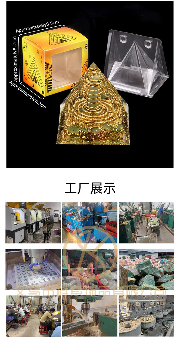 Natural Crystal Energy Generator Pyramid Peridot Gold Sandstone Reiki Healing Resin Pyramid Egyptian Room Decoration 6x6cm